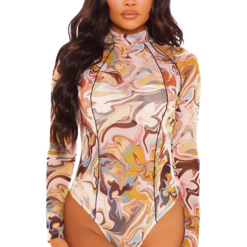 ‘Ocean Of Colors’ Marble Bodysuit - Yellow/combo NWT SZ XL